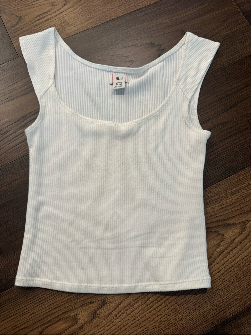 BDG White Ribbed Scoop Crop Tank
